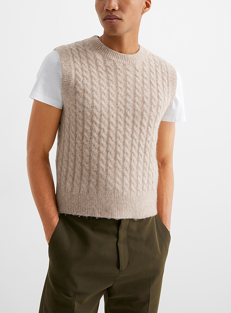 Acne Studios Ivory White Braided cable-knit tank top for men