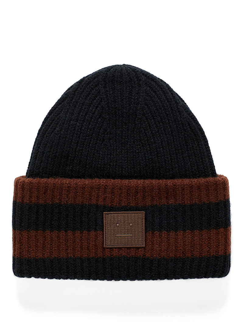 Acne Studios Black Face Pansy Stripe ribbed tuque for men
