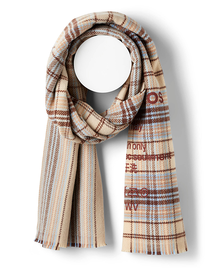 Acne Studios Ivory White Large wool tartan scarf for men