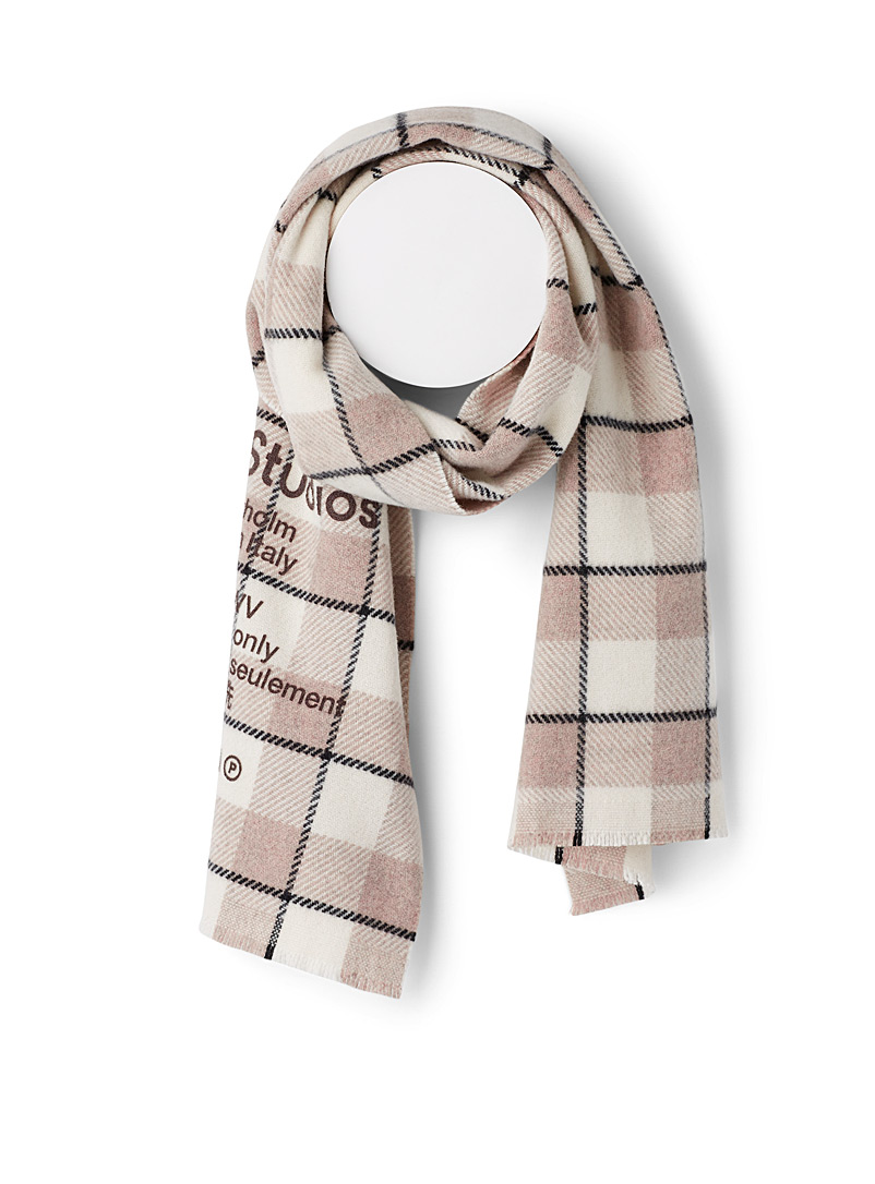 Acne Studios Ivory White Narrow checkered wool scarf for men