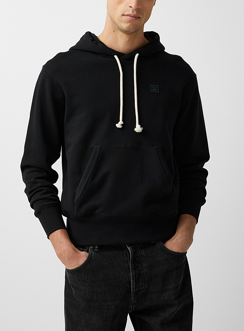 Acne Studios Black Tonal face logo patch hoodie for men