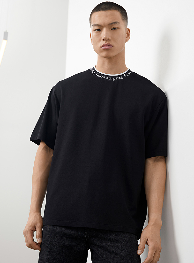 Acne Studios Black Signature jacquard collar T-shirt for men