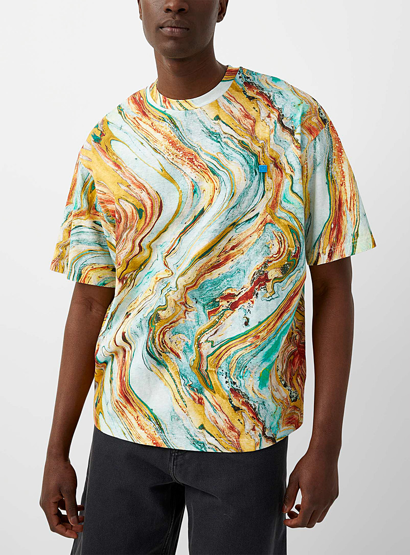 Acne Studios Patterned White Colourful marble print T-shirt for men