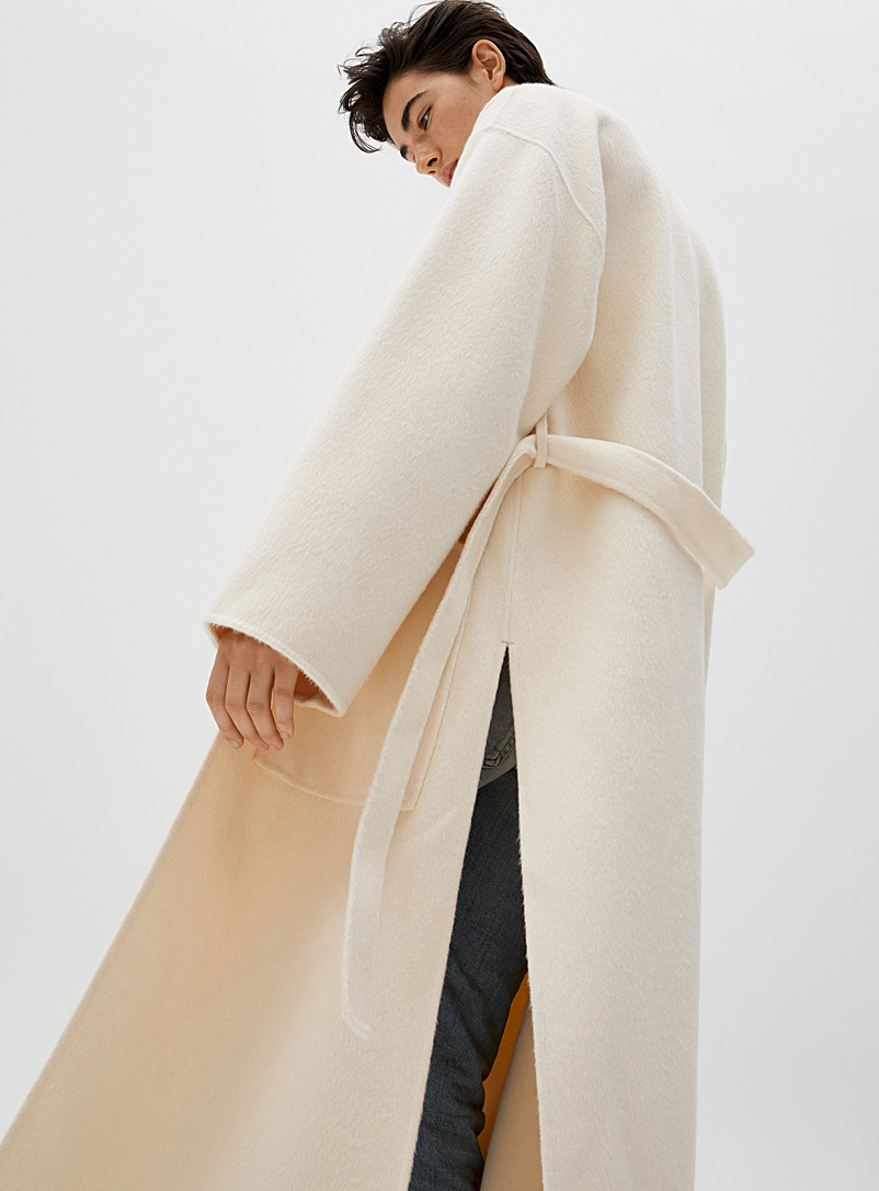 Acne Studios: Le manteau sans col laine ivoire Ivoire blanc os pour femme