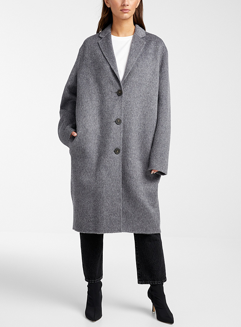 Acne Studios: Le manteau laine nuances de gris Gris à motifs pour femme