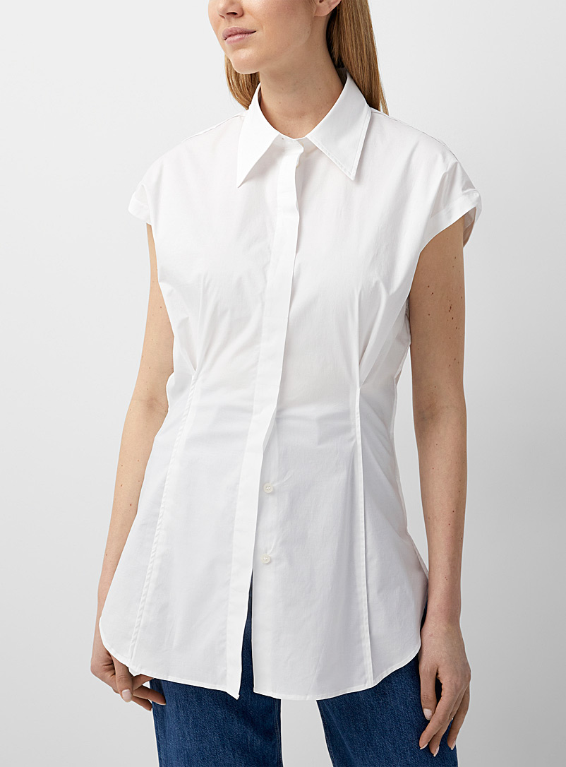Acne Studios: La chemise en popeline sans manches Blanc pour femme