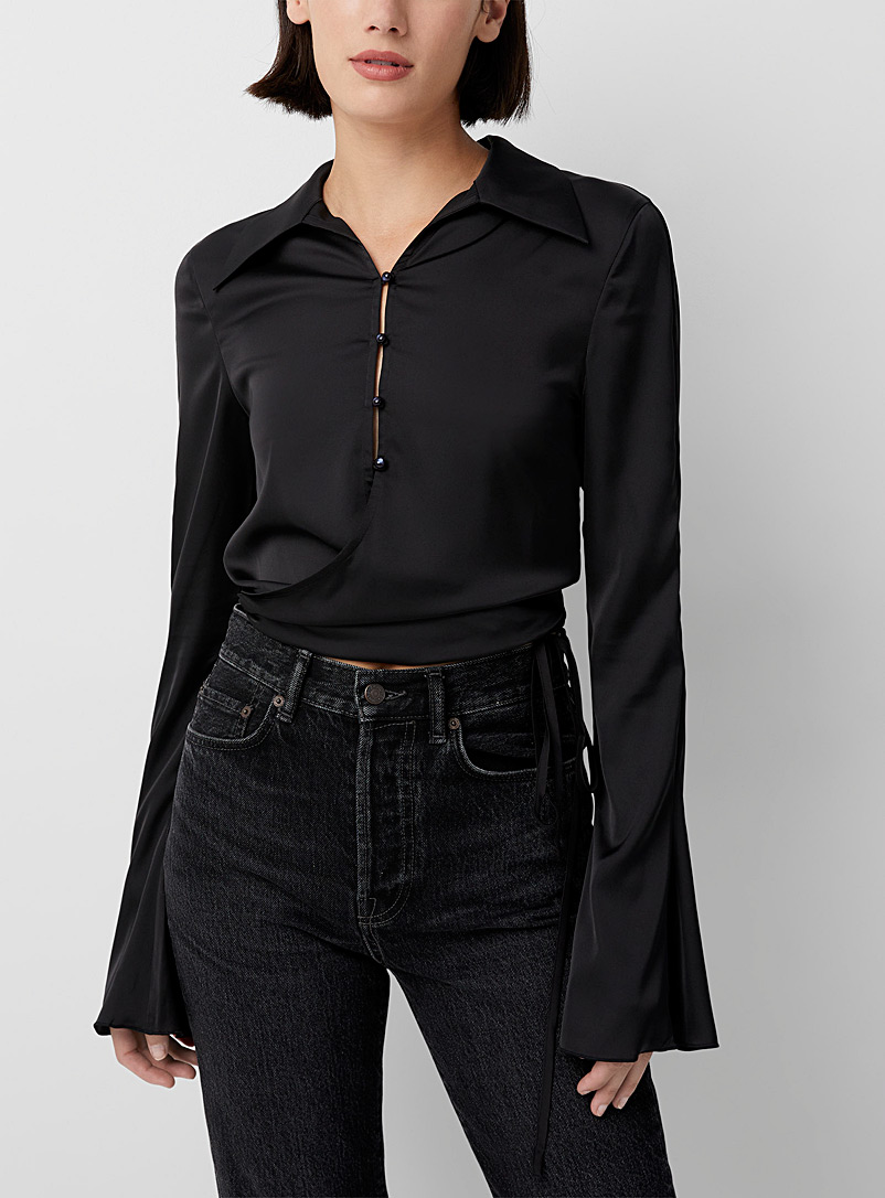 Acne Studios Black Silky crossover shirt for women