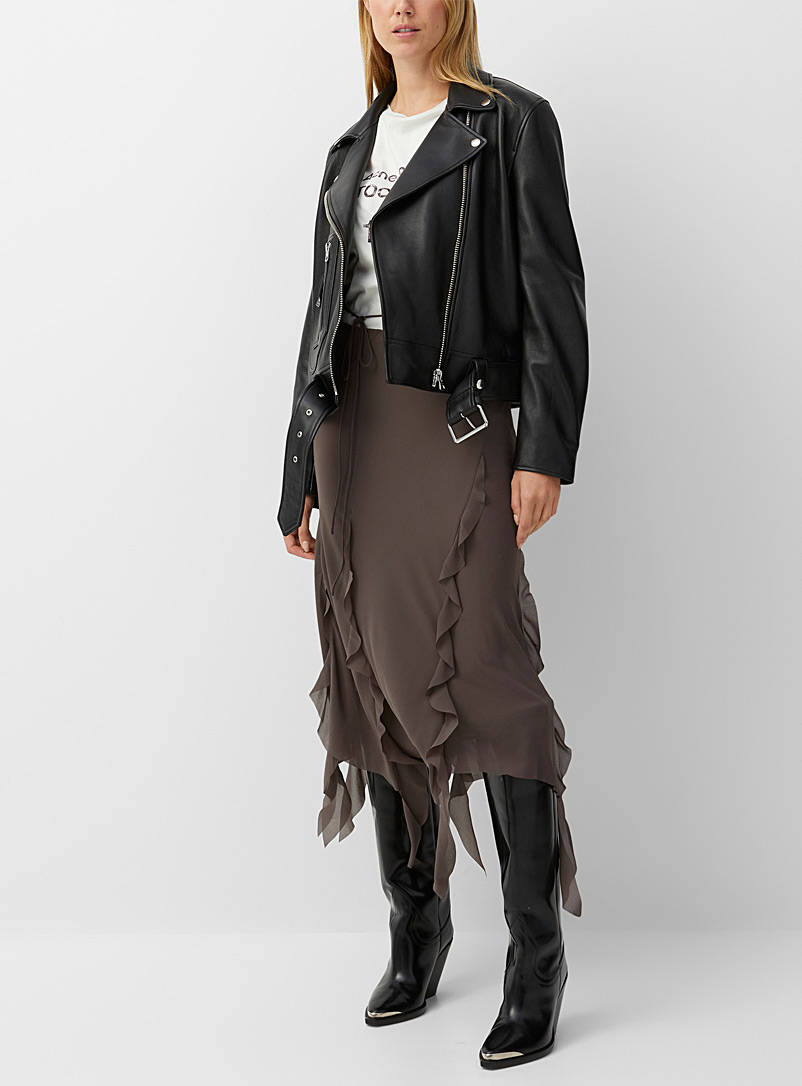 Acne Studios Grey Ruffled asymmetrical skirt for women