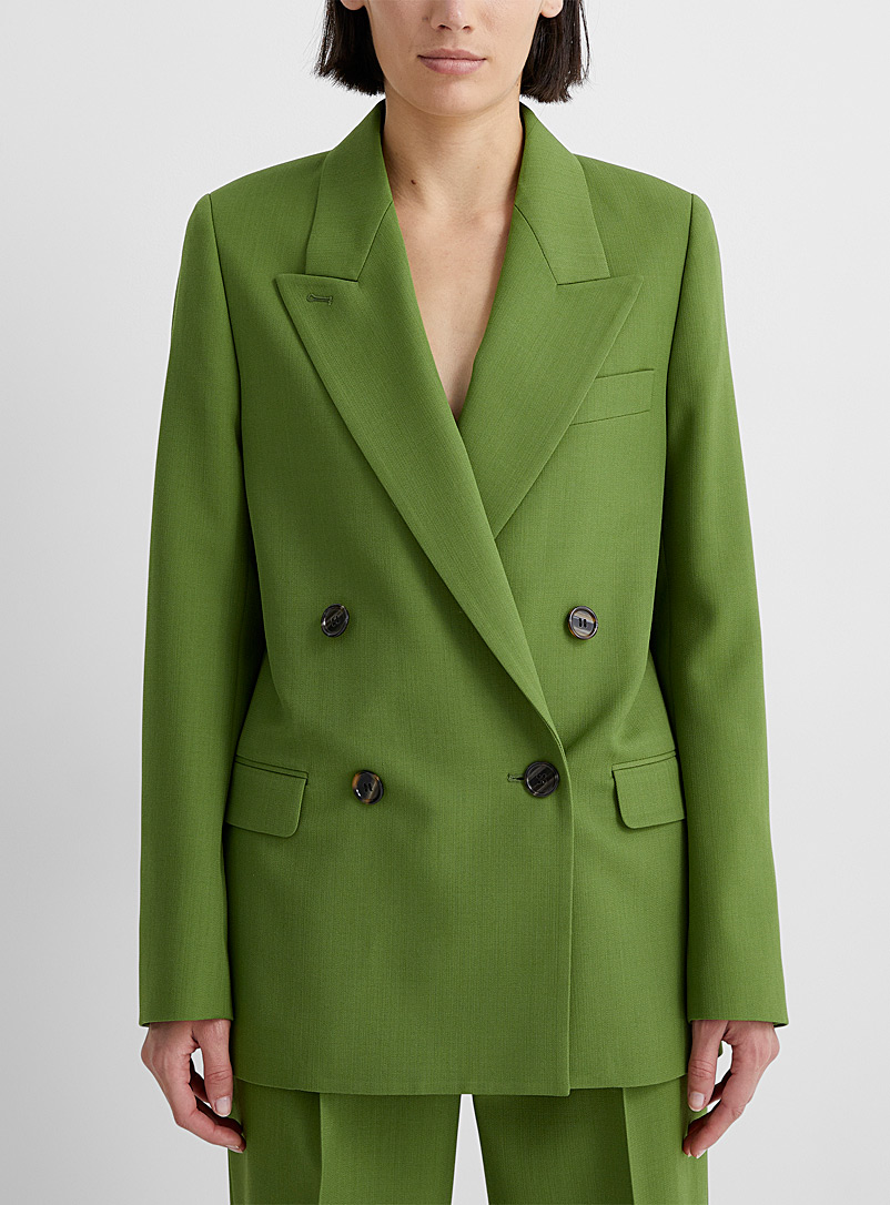 Acne Studios: Le veston col dynamique Vert foncé-mousse-olive pour femme