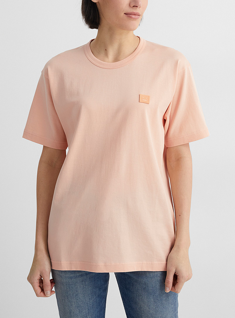Acne Studios Tan Embroidered Face patch T-shirt for women