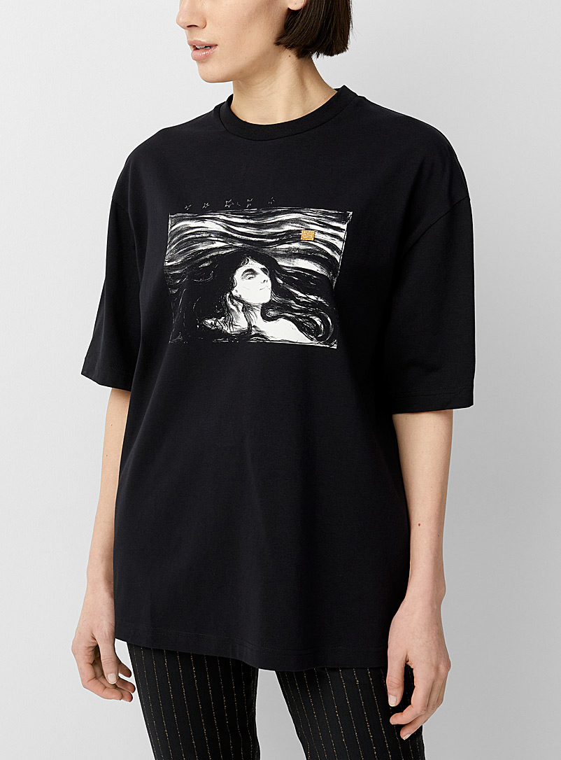 Acne Studios: Le t-shirt Lovers in the Wave Noir pour femme