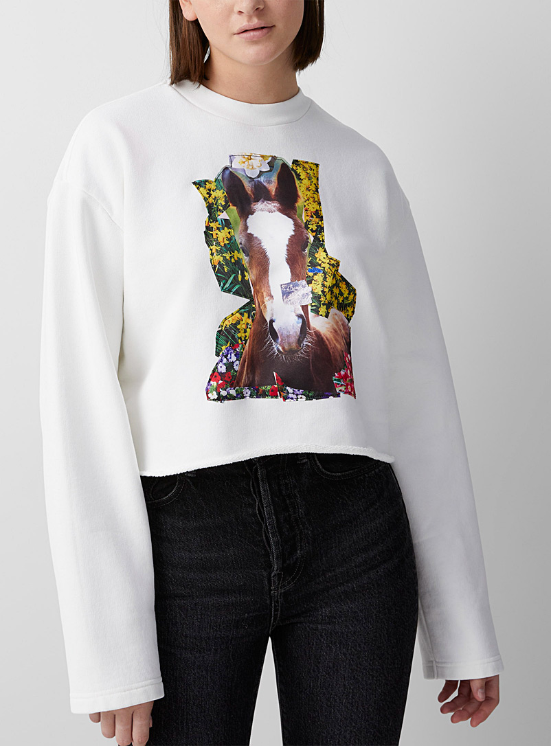 Acne Studios White Equestrian collage cropped sweatshirt for women