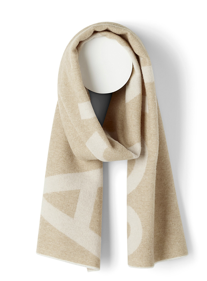 Acne Studios: Le foulard jacquard logo Beige crème pour femme