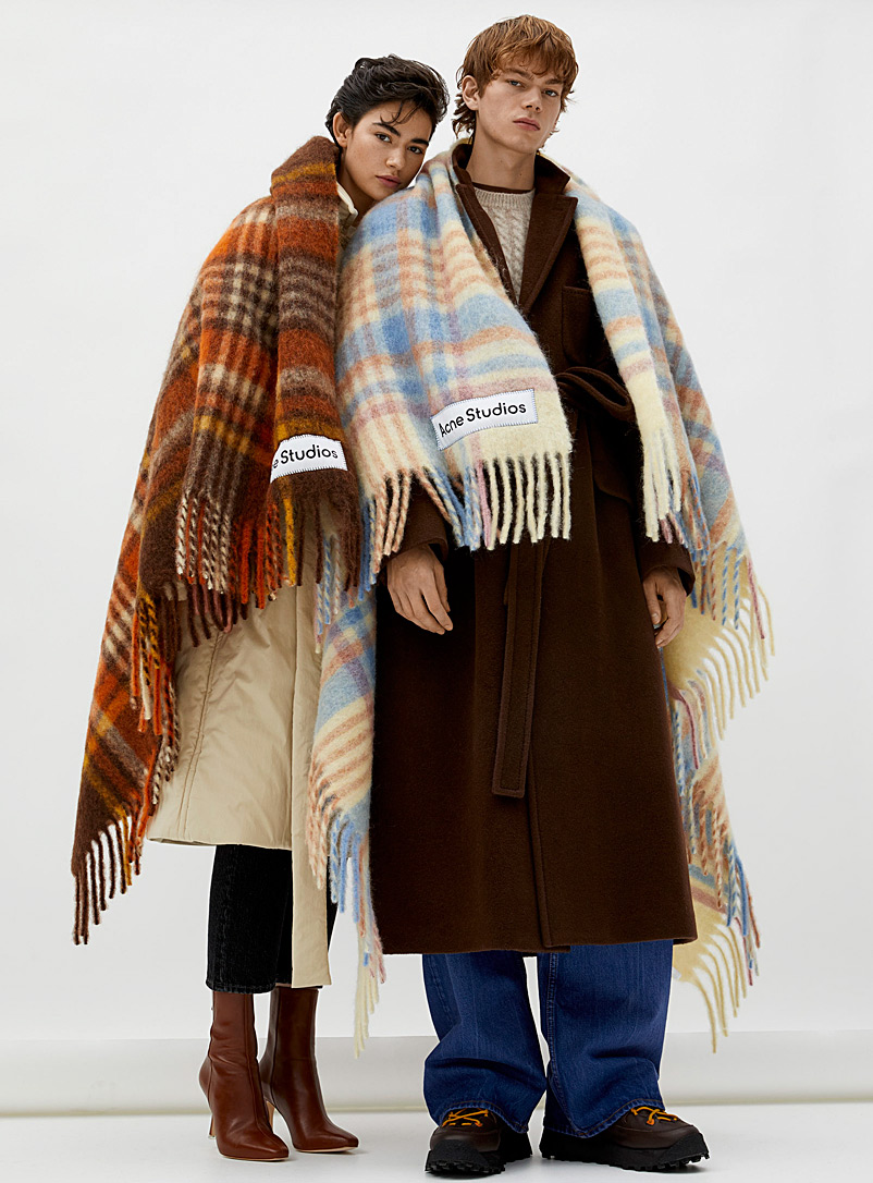 Acne Studios Patterned Brown Mohair and alpaca check blanket scarf for women