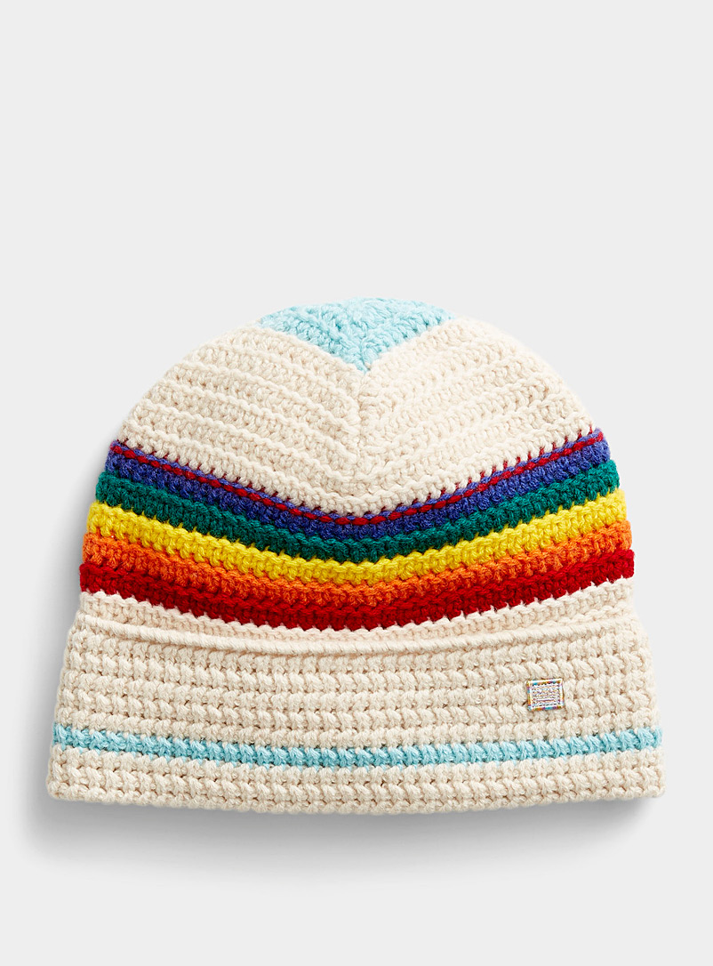 Acne Studios Patterned White Rainbow Face tuque for women