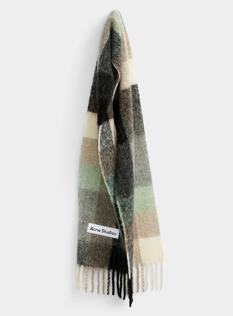 Acne Studios Grey Plush tartan scarf for women