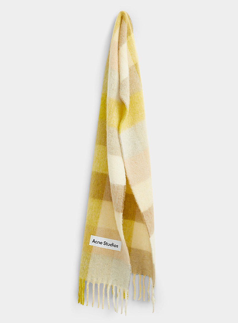 Acne Studios Light Yellow Plush tartan scarf for women
