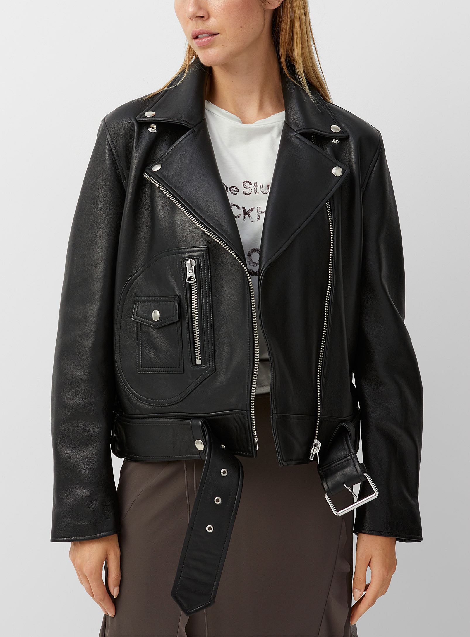 Acne Studios Leather Biker Jacket | ModeSens
