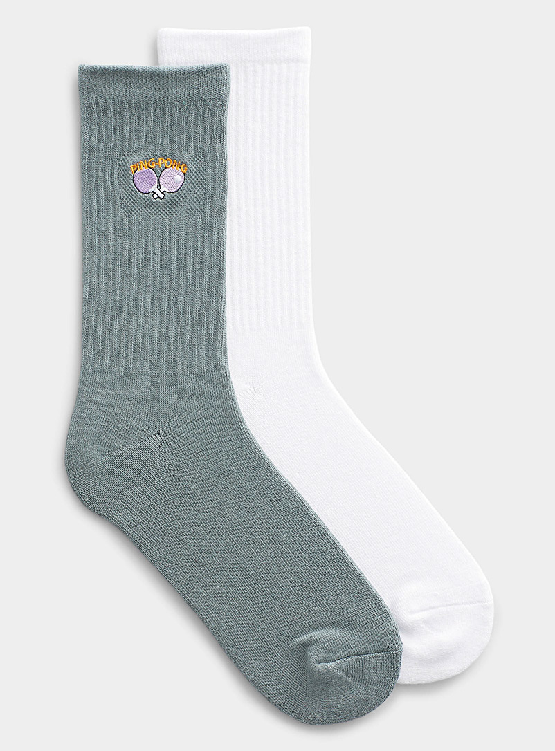 Simons Green Pastel embroidery ribbed socks Set of 2 for women