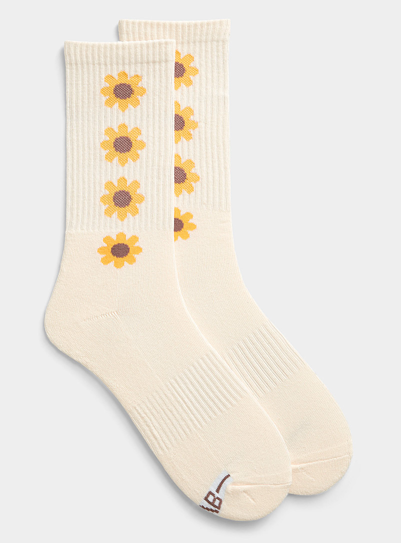 Djab Ivory White Contrast flower socks for men