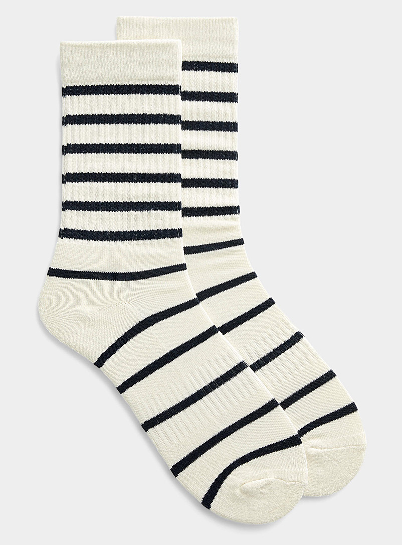 Le 31 Patterned Ecru Striped athletic sock for men