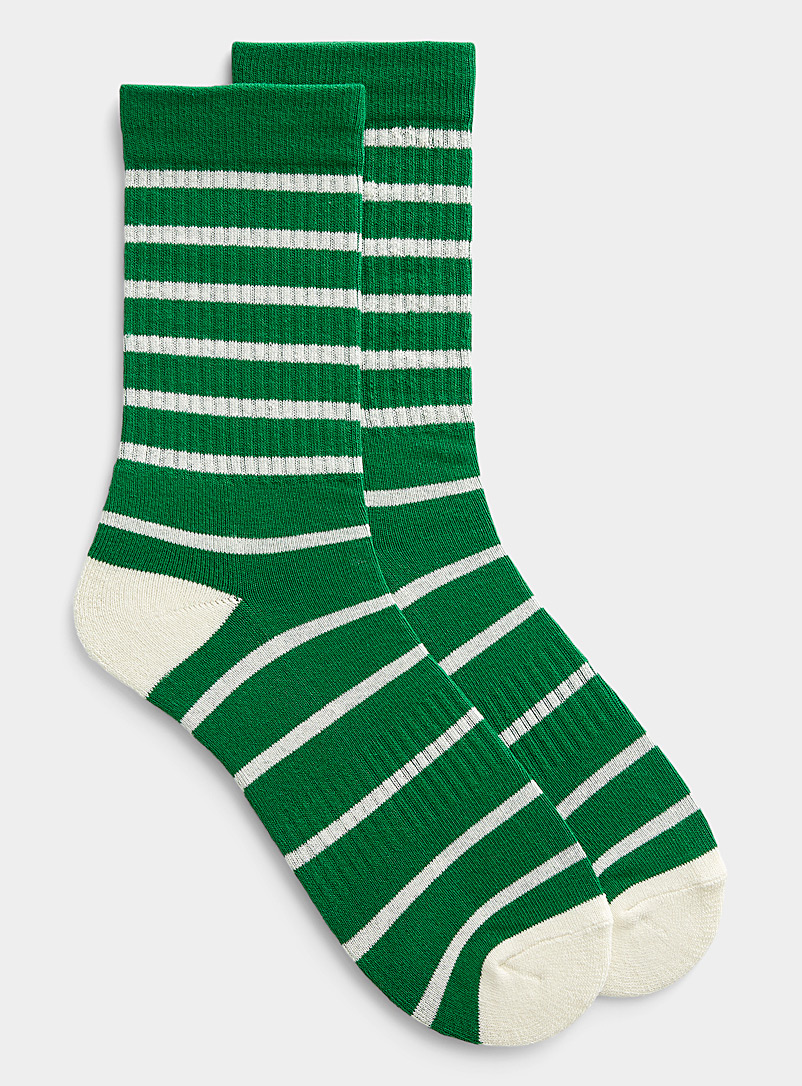Le 31 Patterned Green Striped athletic sock for men