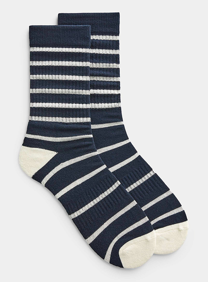 Le 31 Patterned Blue Striped athletic sock for men