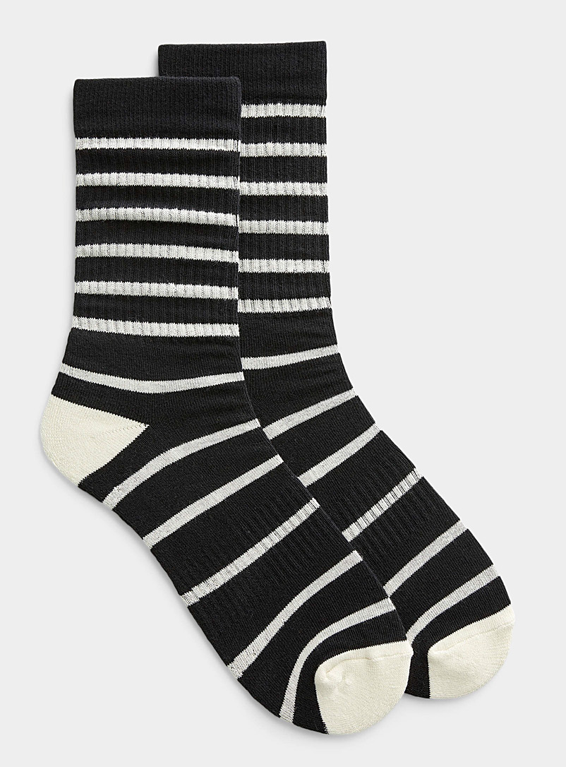 Le 31 Patterned Black Striped athletic sock for men