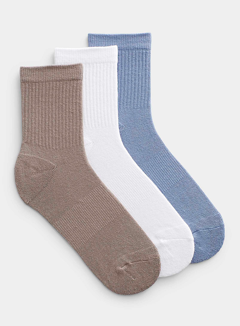 Simons Slate Blue Organic cotton ribbed socks Set of 3 for women