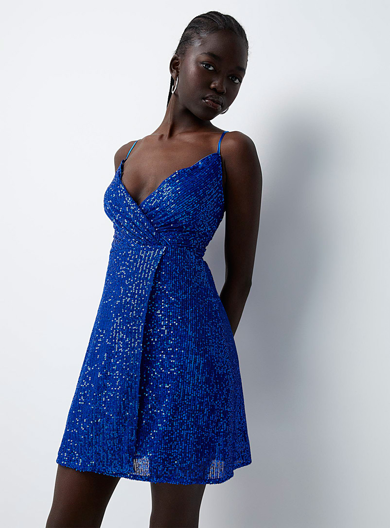 Twik: La robe paillettes et lacets Bleu pour femme