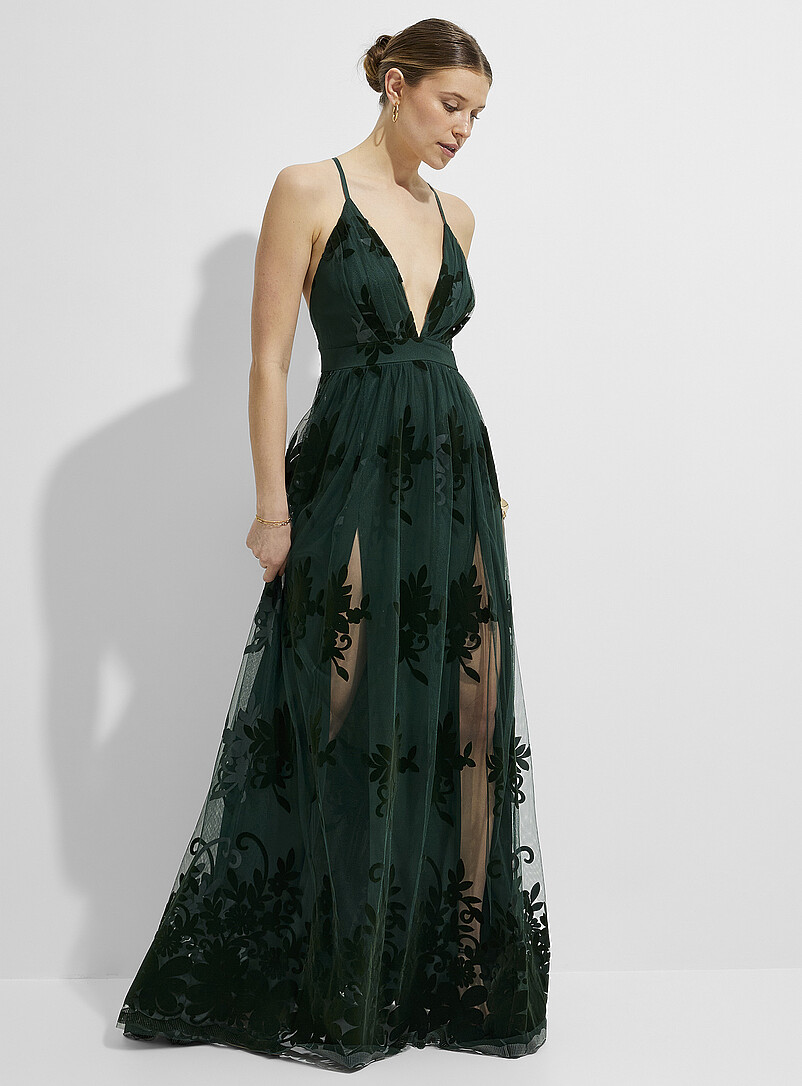 La longue robe tulle fleurs floquées Icône Robes longues et