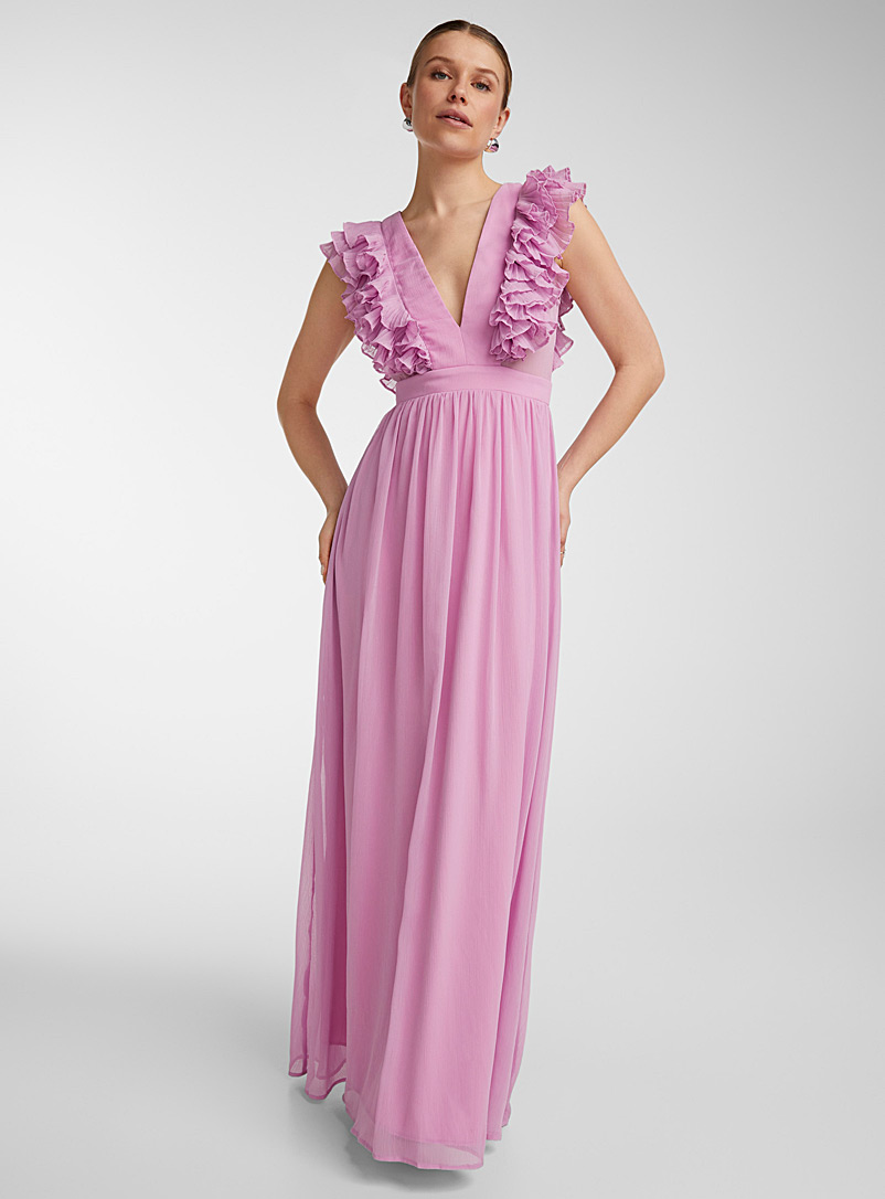 Icône: La robe maxi rose volants étagés Rose pour femme