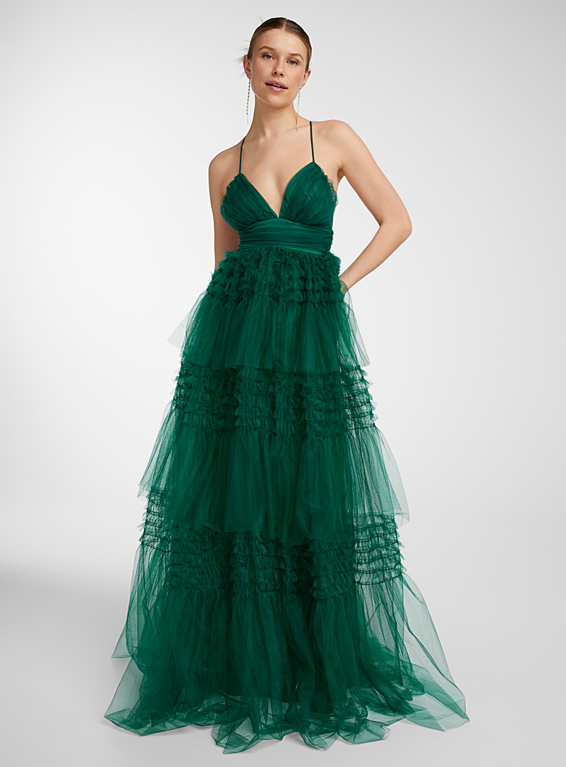 Icône Green Emerald tulle maxi dress for women