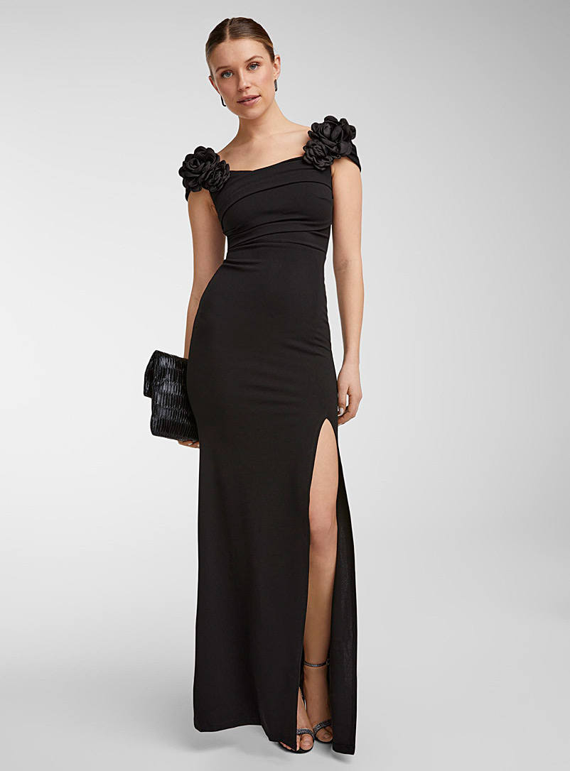Icône Black Midnight flowers maxi dress for women