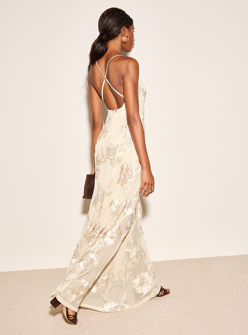Long satiny-flower micro-mesh dress product image 3