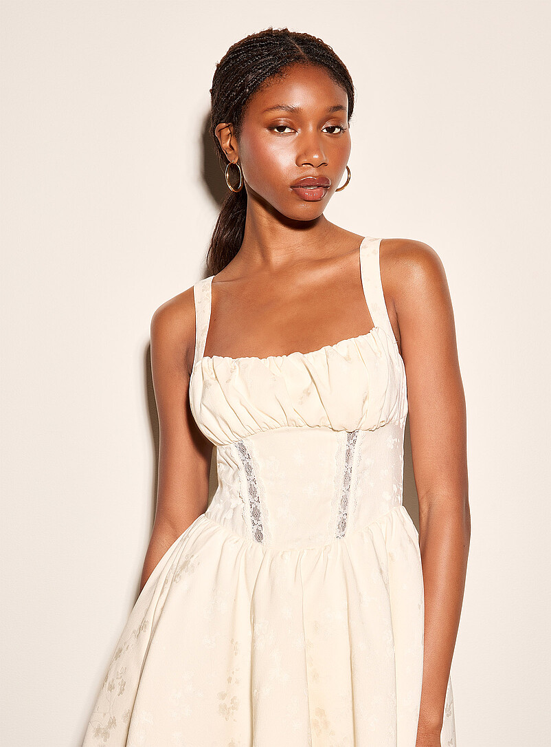 Satiny floral jacquard bustier-effect mini-dress product image 2