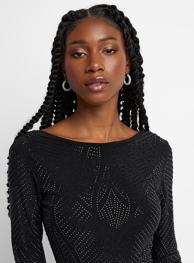 Tone-on-tone crystals long black dress product image 2