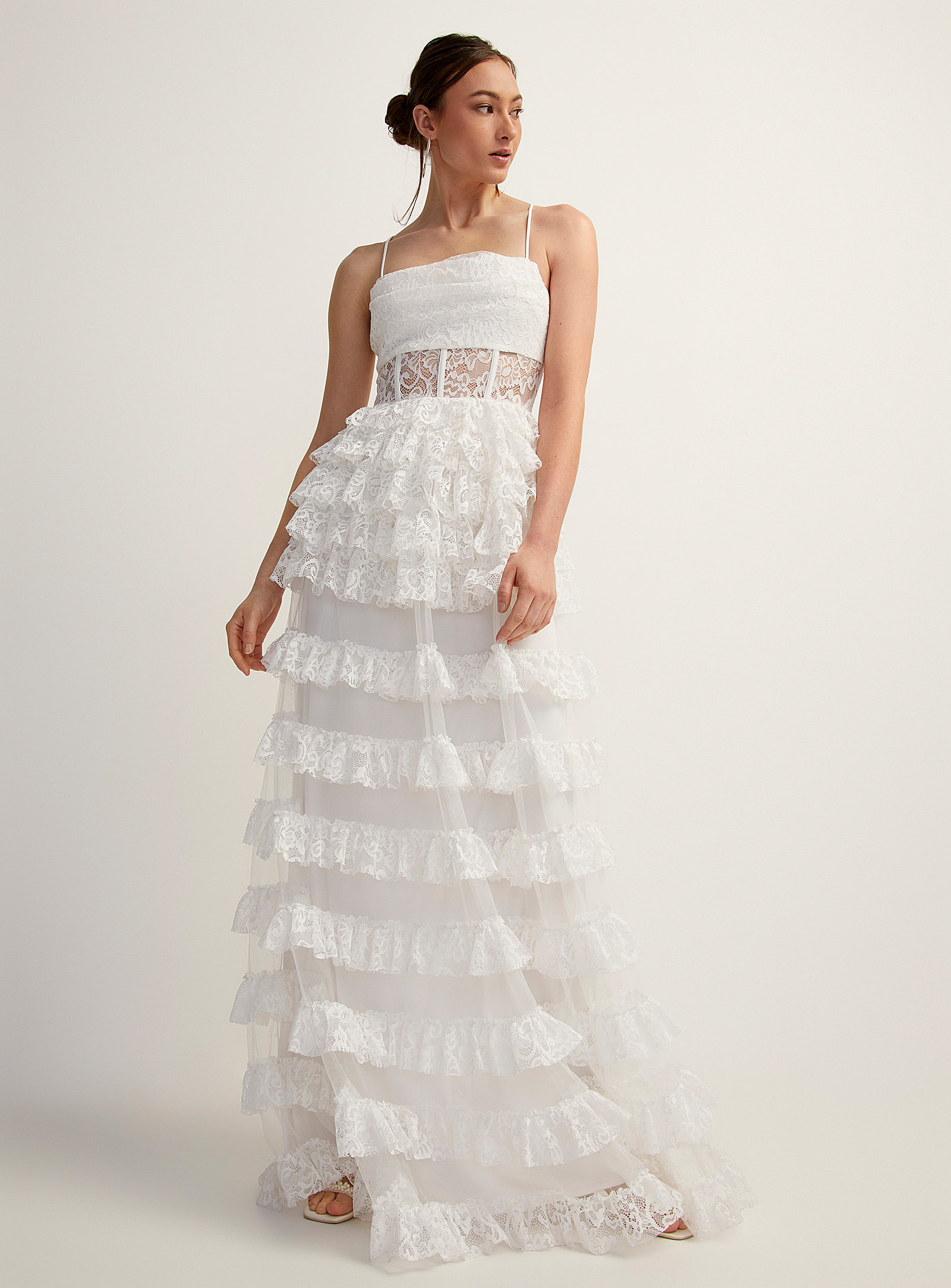 Icone Tiered White Lace Maxi Dress