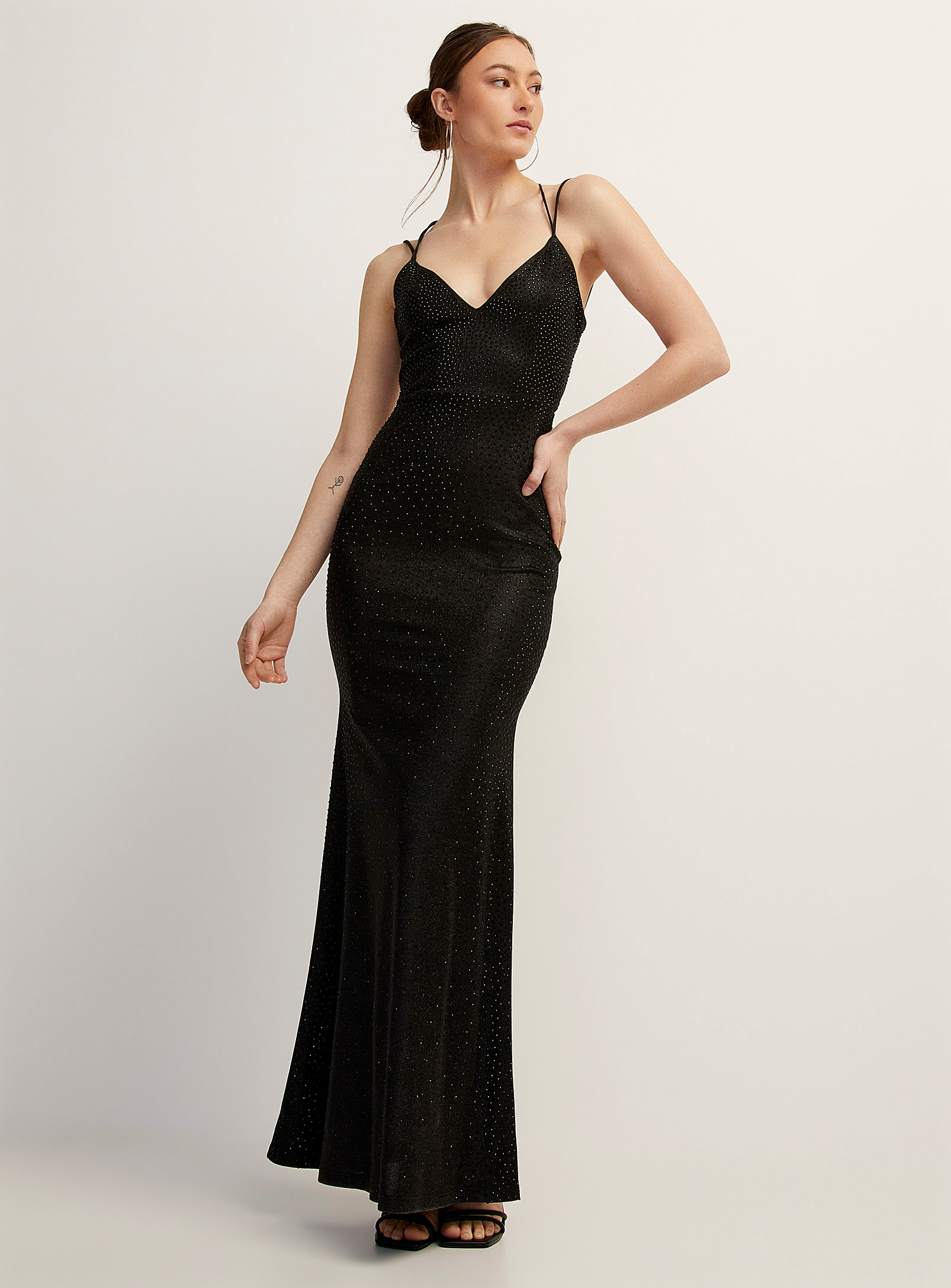 Icone Crystal Rain Maxi Glittering Dress In Black