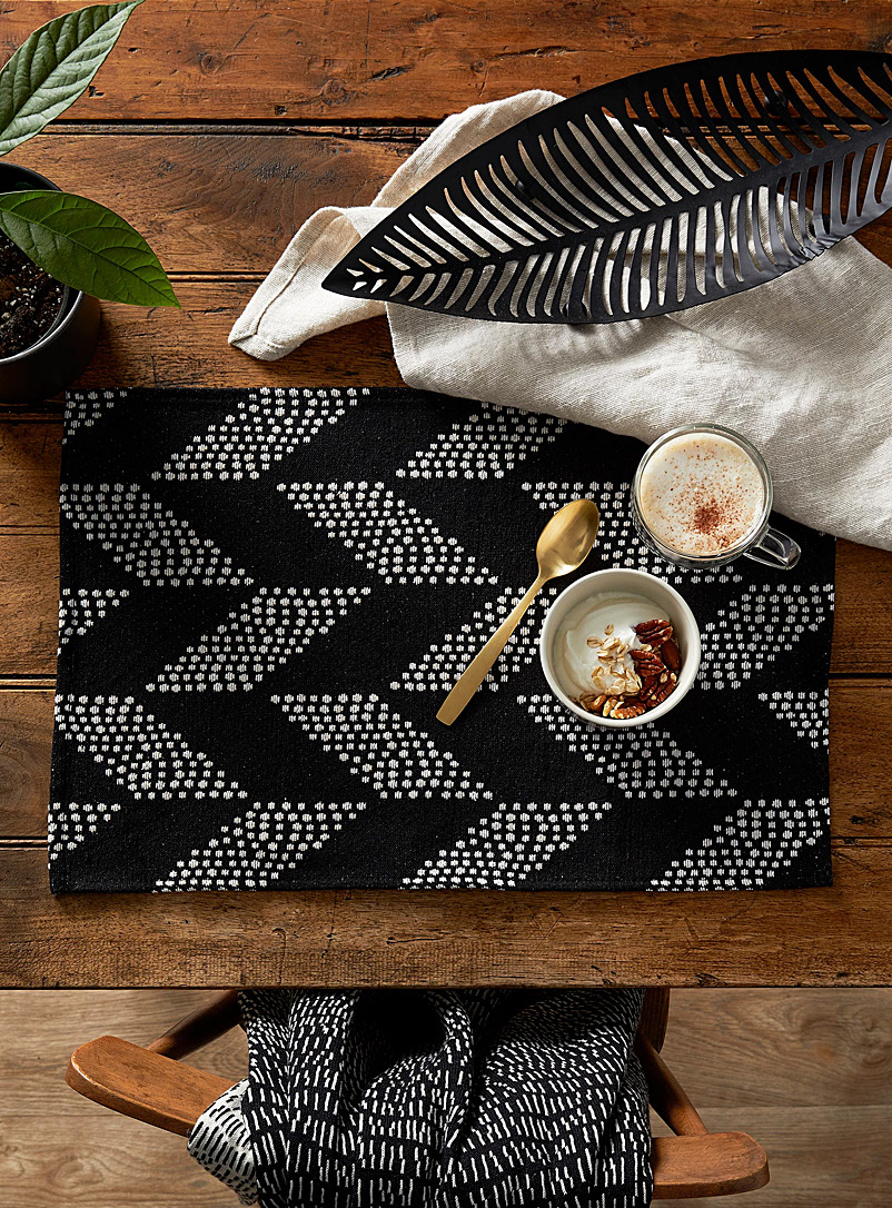 Simons Maison Black and White Dotted herringbone tapestry placemats Set of 2
