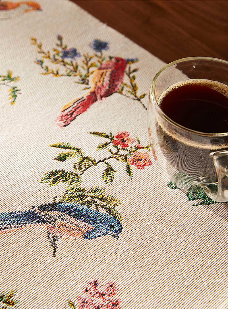 Simons Maison: Les napperons tapisserie oiseaux color&eacute;s Ensemble de 2 &Eacute;cru &agrave; motifs