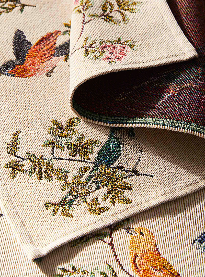 Simons Maison: Les napperons tapisserie oiseaux color&eacute;s Ensemble de 2 &Eacute;cru &agrave; motifs