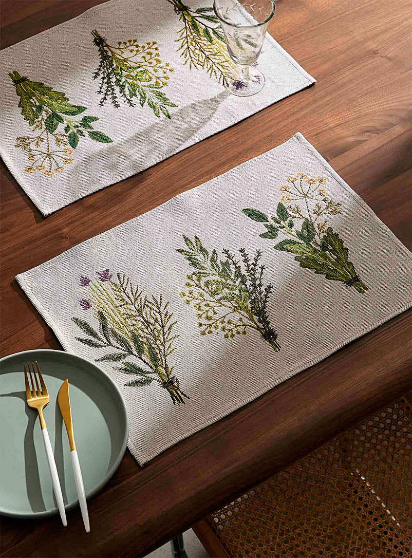 Simons Maison: Les napperons tapisserie bouquets fleurs séchées Ensemble de 2 Écru à motifs