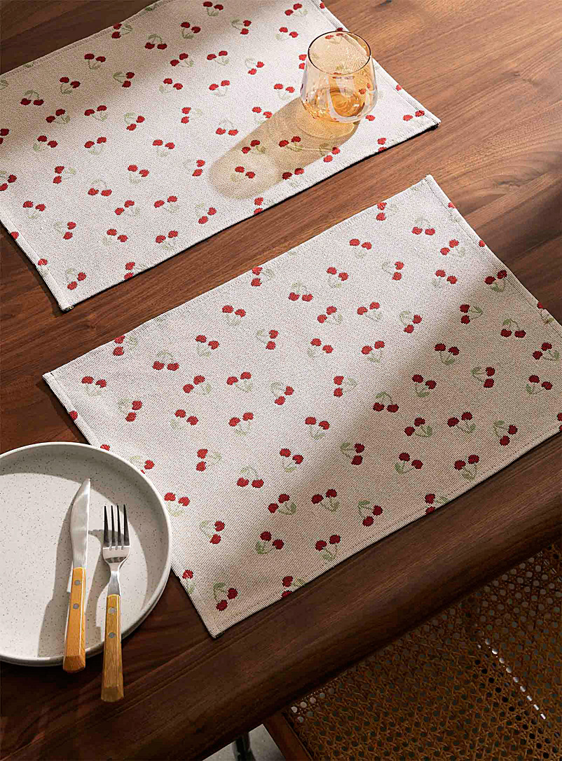 Simons Maison Patterned Ecru Retro cherries tapestry placemats Set of 2