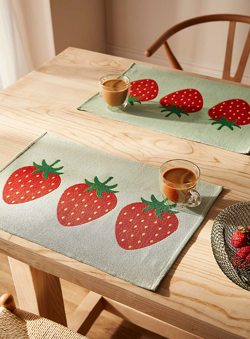 Simons Maison: Les napperons tapisserie fraises Ensemble de 2 Vert à motifs