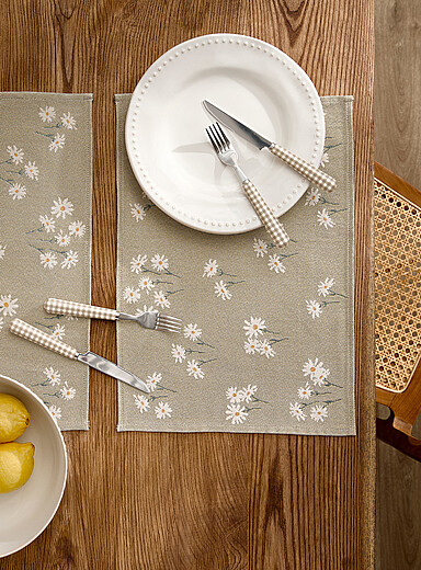 Simons Maison: Les napperons tapisserie marguerites Ensemble de 2 Vert &agrave; motifs