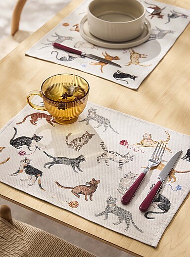 Fun-loving cats tapestry placemats Set of 2