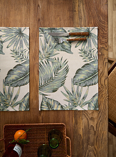 Simons Maison Patterned Ecru Exotic leaves tapestry placemats Set of 2