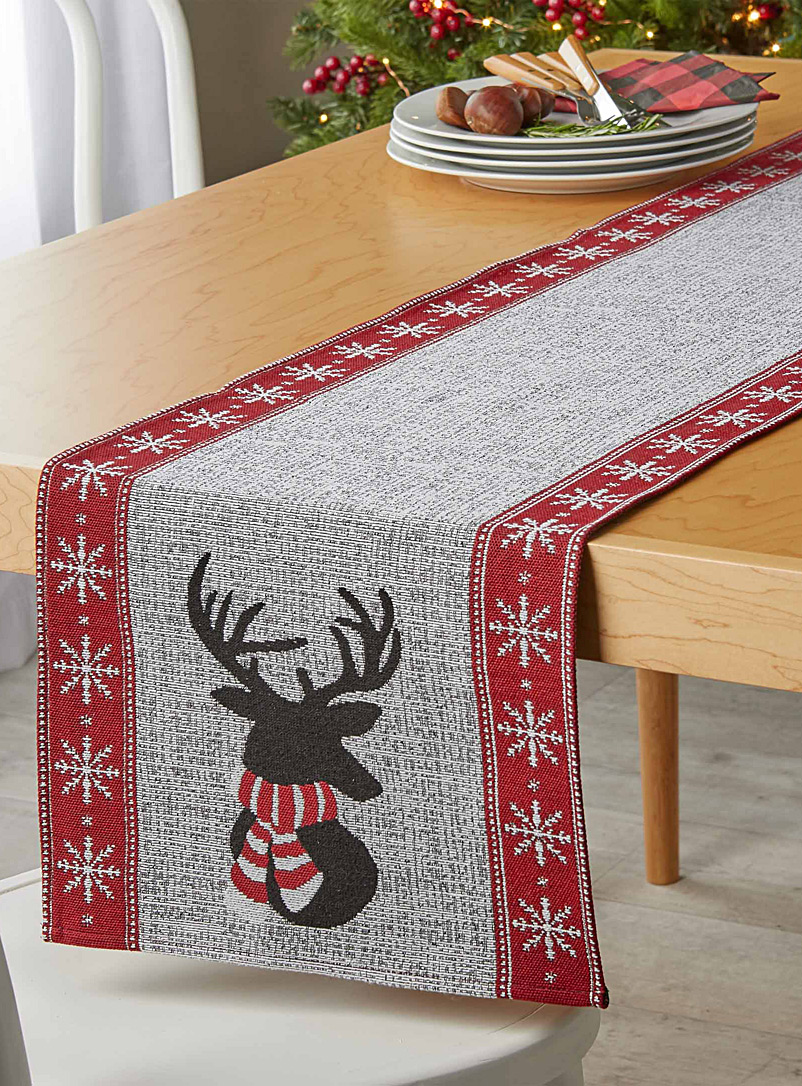 Simons Maison Assorted Bundled-up reindeer tapestry table runner 3 sizes available