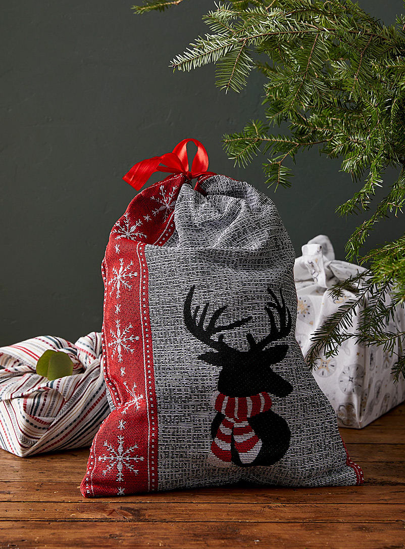 Simons Maison Patterned Red Bundled-up reindeer decor bag